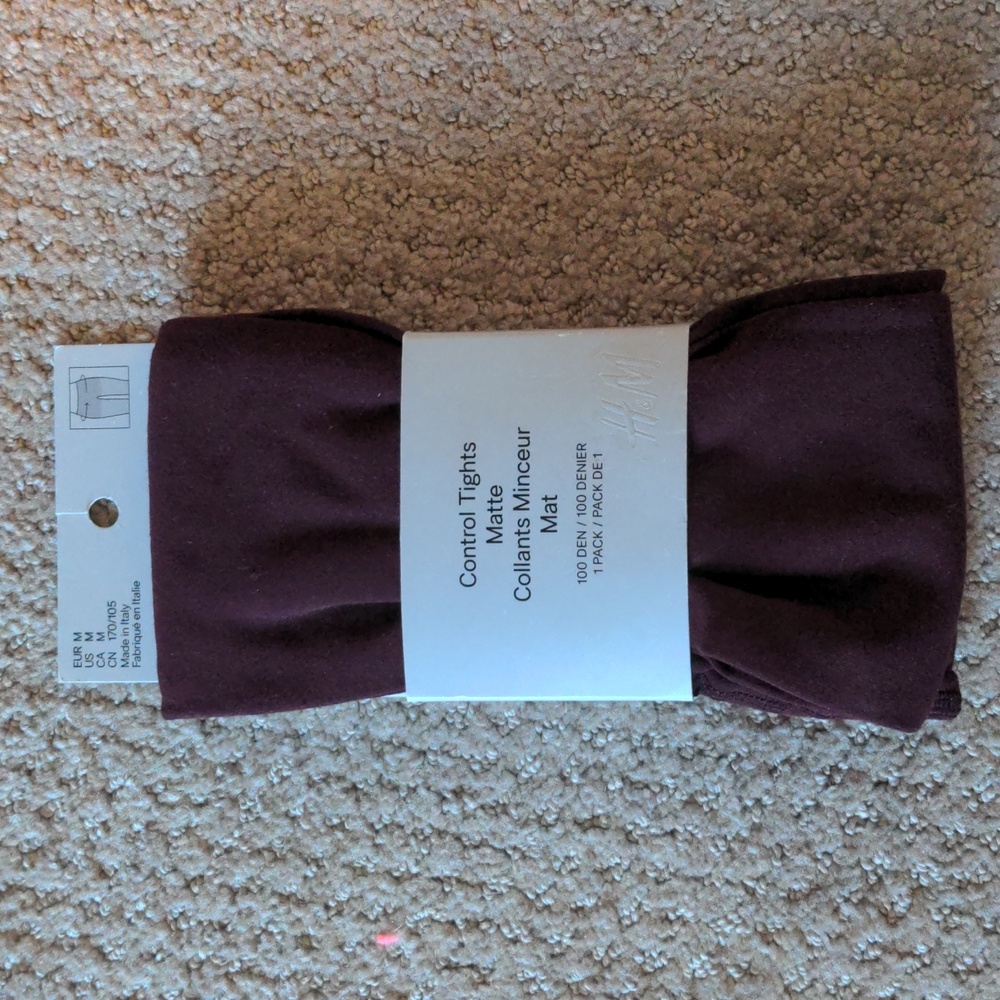 H&M Dark Red Matte Control Tights NWT in Medium